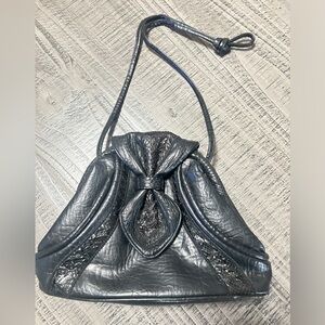 Vintage Chic Black Fdux Leather Shoulder Bag
